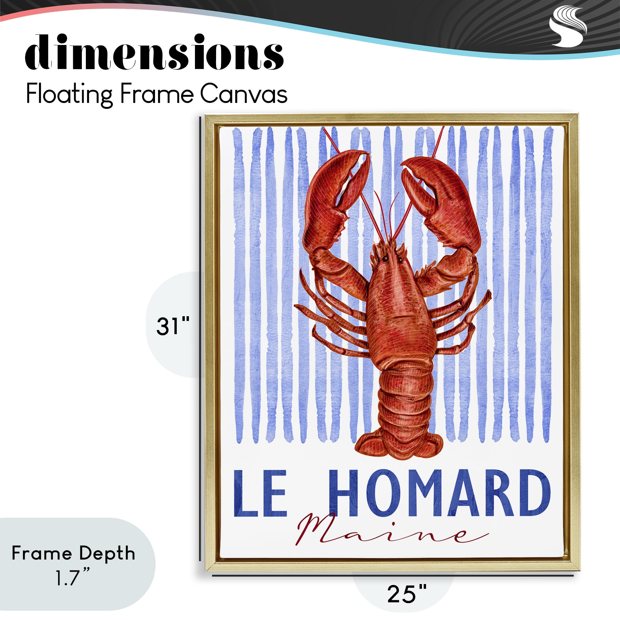 Stupell Industries Le Homard Nautical Stripes Gold Framed Floater Canvas Wall Art, design by Kim Allen