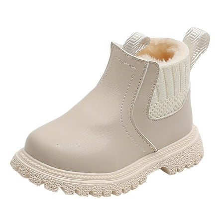

KaLI_Store Toddler Girls Zip Up Ankle Boots Low Heel Slip On Boots Winter Shoes Cow Girl Boots Z1-Beige 11