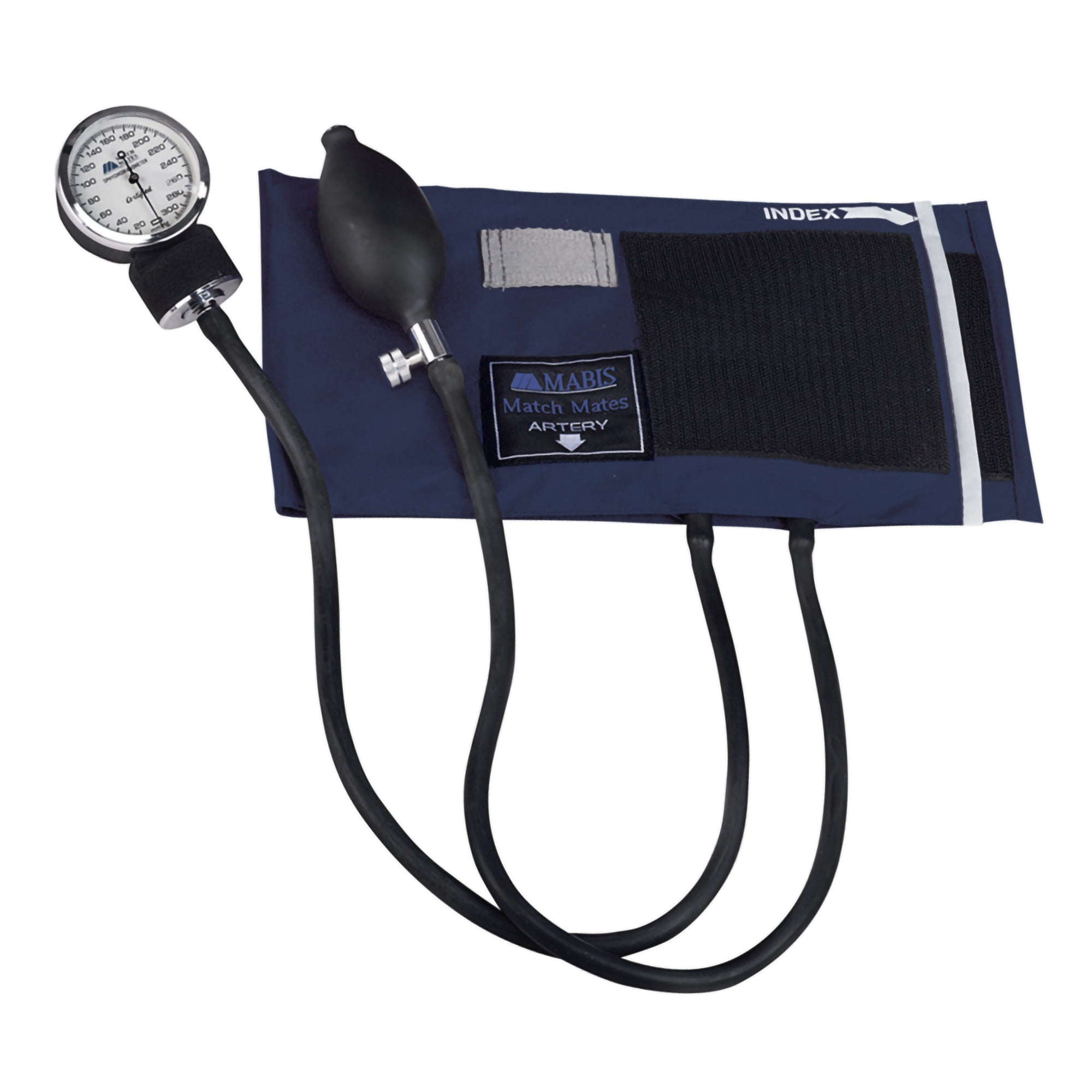 MABIS MatchMates Manual Blood Pressure Monitor Kit Aneroid Sphygmomanometer with Calibrated Nylon Cuff and Oversized Carrying Case, Adult, Navy