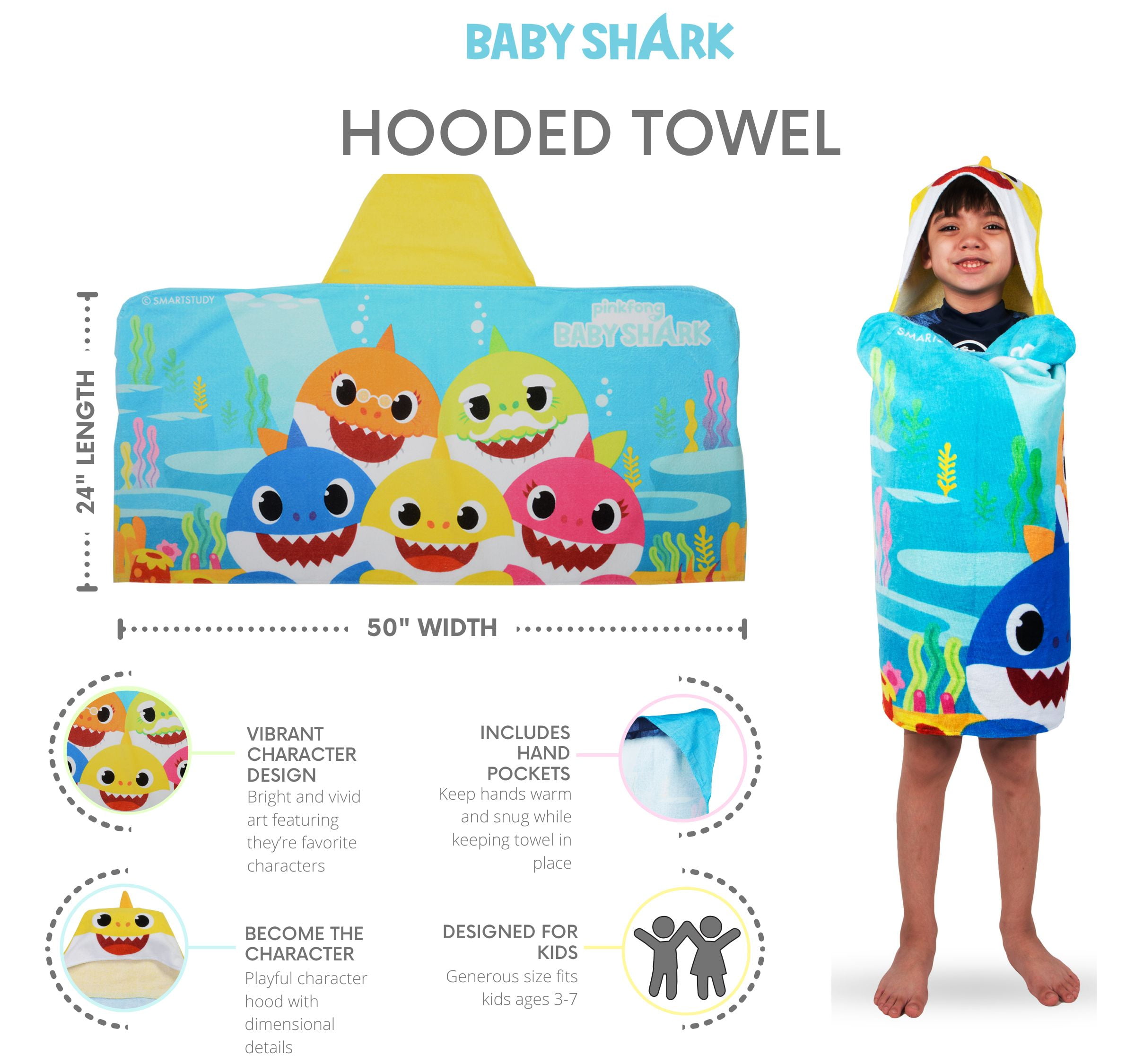 Baby Shark Kids Hooded Towel, Cotton