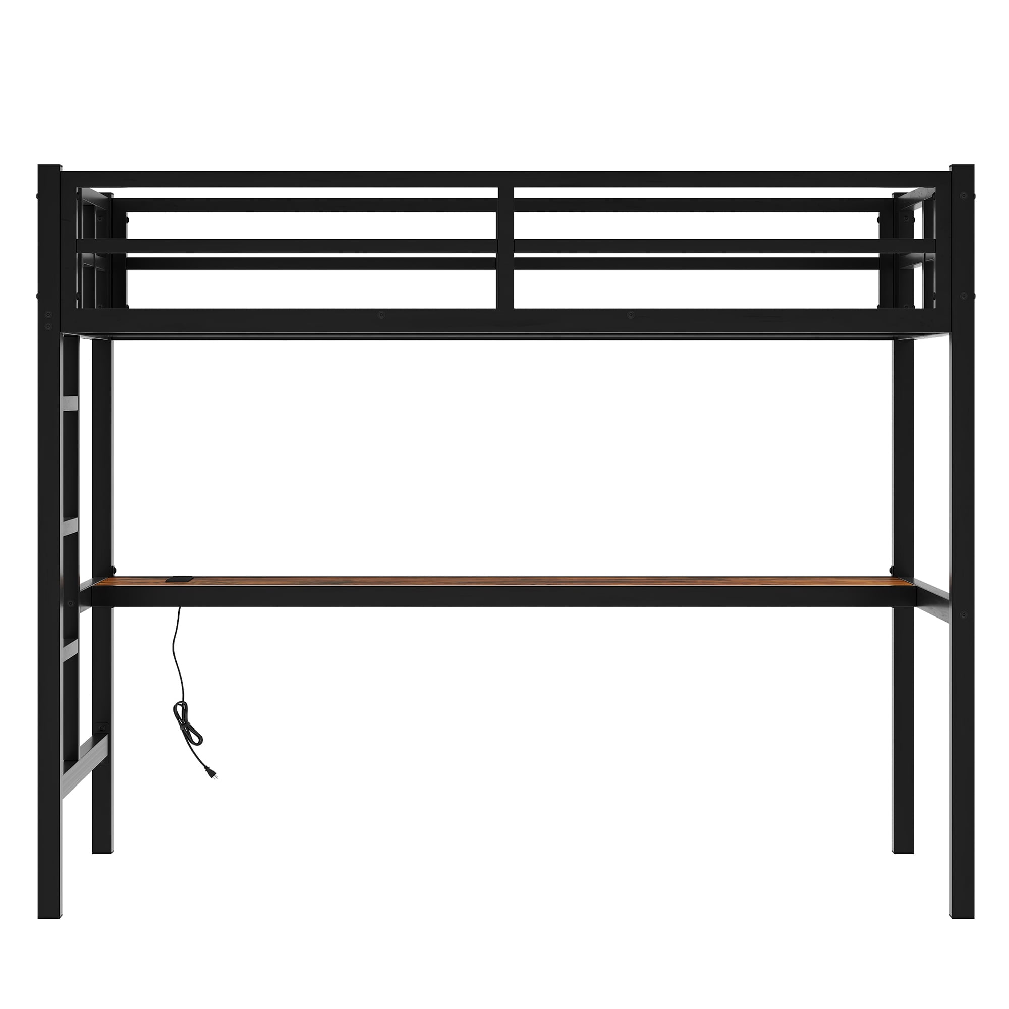 Aukfa Twin XL Metal Loft Bed with Desk, Charging Station and LED Lights for Kids, Space-Saving, Heavy Duty, Black