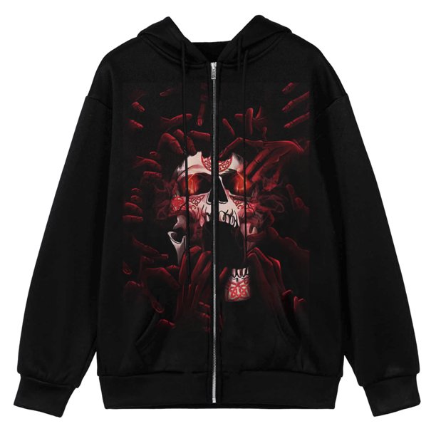Blusa informal con capucha y estampado de calavera de Halloween para mujer Fridja fjkfkj4554