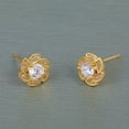thumbnail image 2 of Exquisite Brass Pave Clear Cubic Zirconia Flower Stud Earrings Golden 9.7x9.7mm, 2 of 4