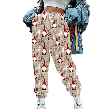 

Winter Joggers for Women Christmas Teen Girl High Waisted Drawstring Sweatpants Trousers Lounge Pants Activewear