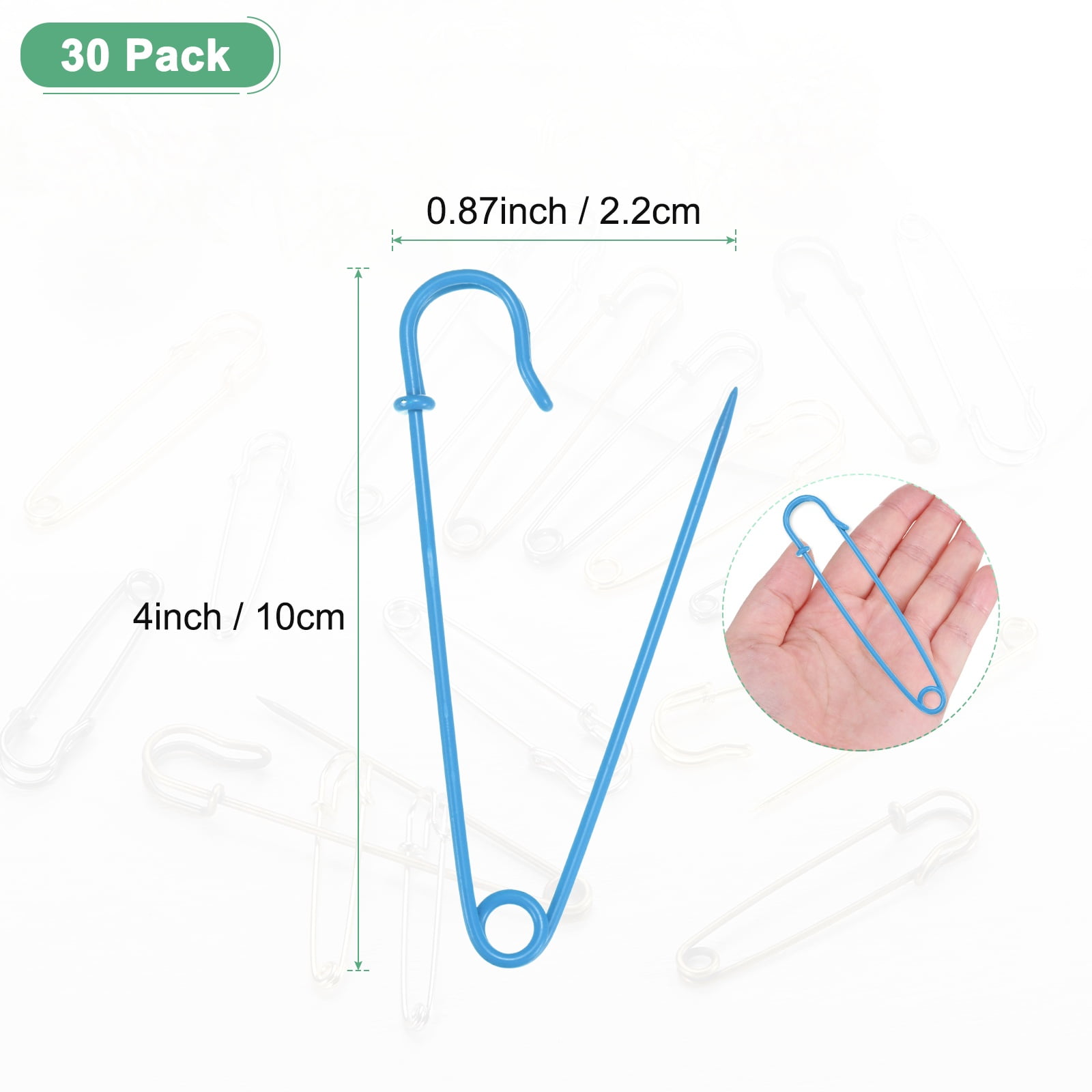 30-Pack Large Safety Pins, 4" Spring Lock Pins Blanket Bulk Pin for Fashion/Clothes/Sewing/Quilting/Upholstery/Laundry/DIY Craft/Decorative, Big Safety Pins [Sky Blue]
