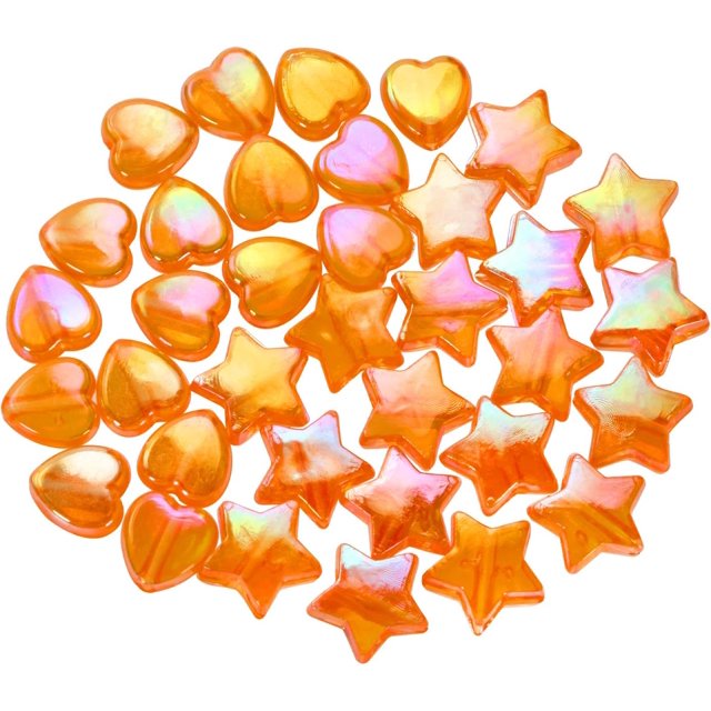 Tupalizy 100 piezas mini cuentas acrílicas de 0.354 in en forma de corazón y cuentas de estrella de 0.433 in para hacer joyas, pulseras, collares, pendientes, llaveros, accesorios, manualidades, San V