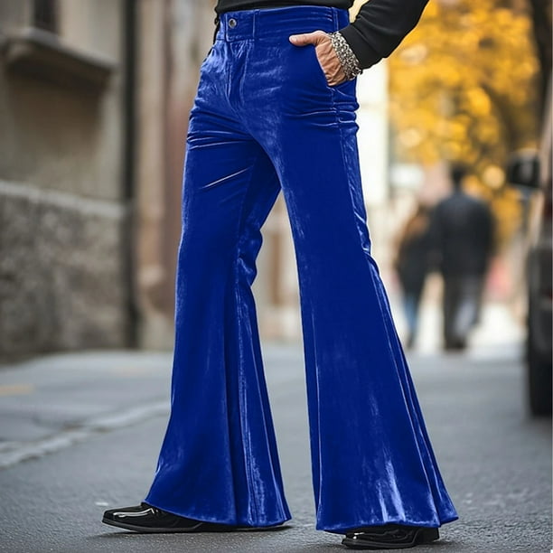 Pantalones largos para hombre, moda informal, terciopelo sólido, bolsillo, vestido, pantalones acampanados, pantalones de poliéster para hombre.