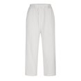 thumbnail image 6 of Womens Casual Elastic Waist Lounge Pants Solid Baggy Cotton Linen Wide Leg Pants Comfy Drawstring Harem Pants with Pocekts(XL,White), 6 of 7