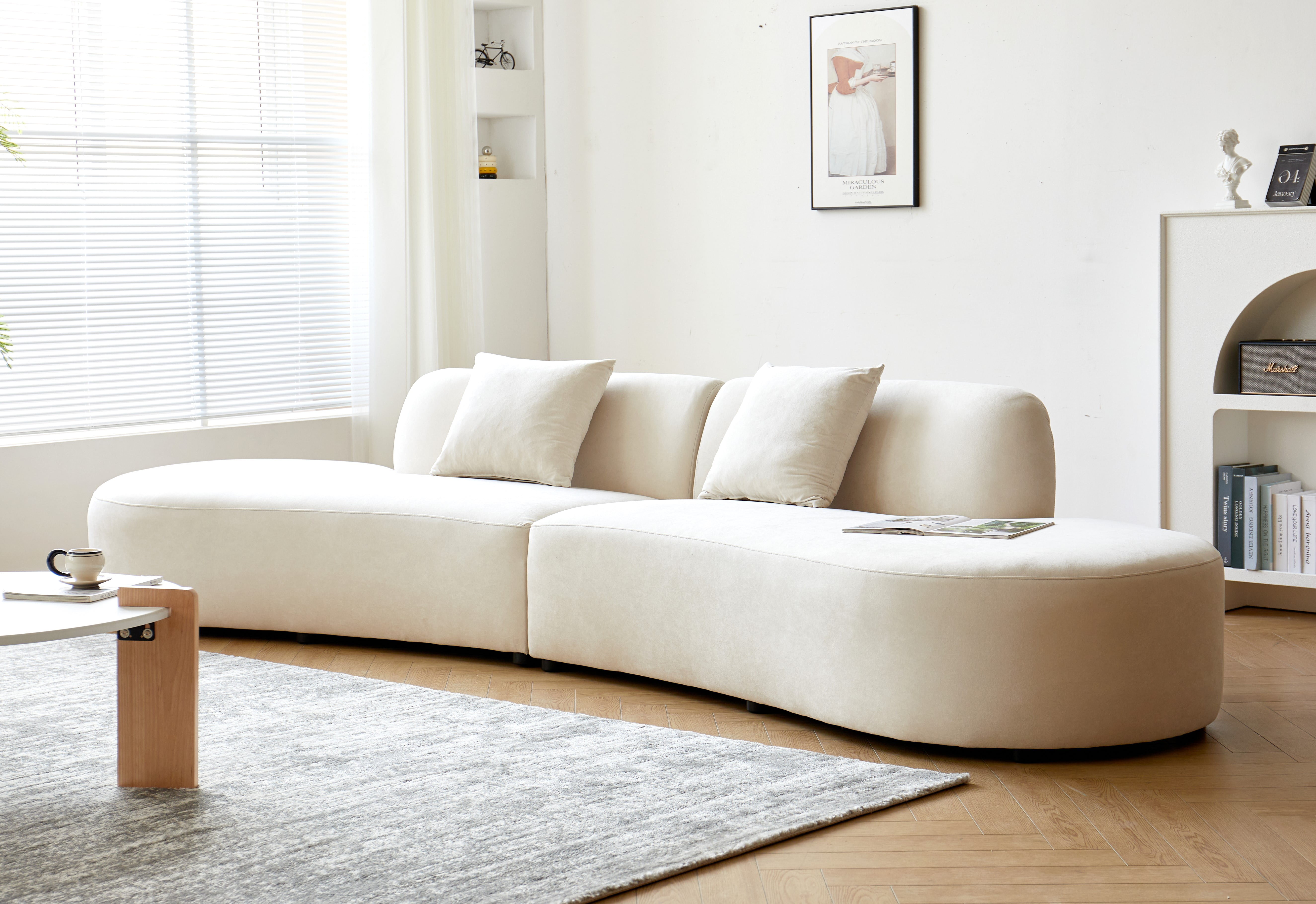 US Pride Furniture 132.3 inch Large Size Half Moon Design Curved 6-Seat Sofa with High-Density Foam Filled Ivory