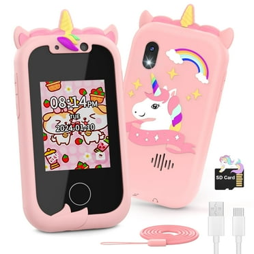 AOPICK Kids Phone for Girls Kids, Unicorns Christmas Birthday Gifts Toys for 3 4 5 6 7 8 years old Girls, 2.4" Kids Camera Toy Phone with Dual Camera Music Player Puzzle Games,SD Card