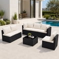 thumbnail image 3 of 7 Pieces Patio Furniture Set, All-Weather Outdoor PE Rattan Sectional Sofa Set with Coffee Table, White & Black, 3 of 10
