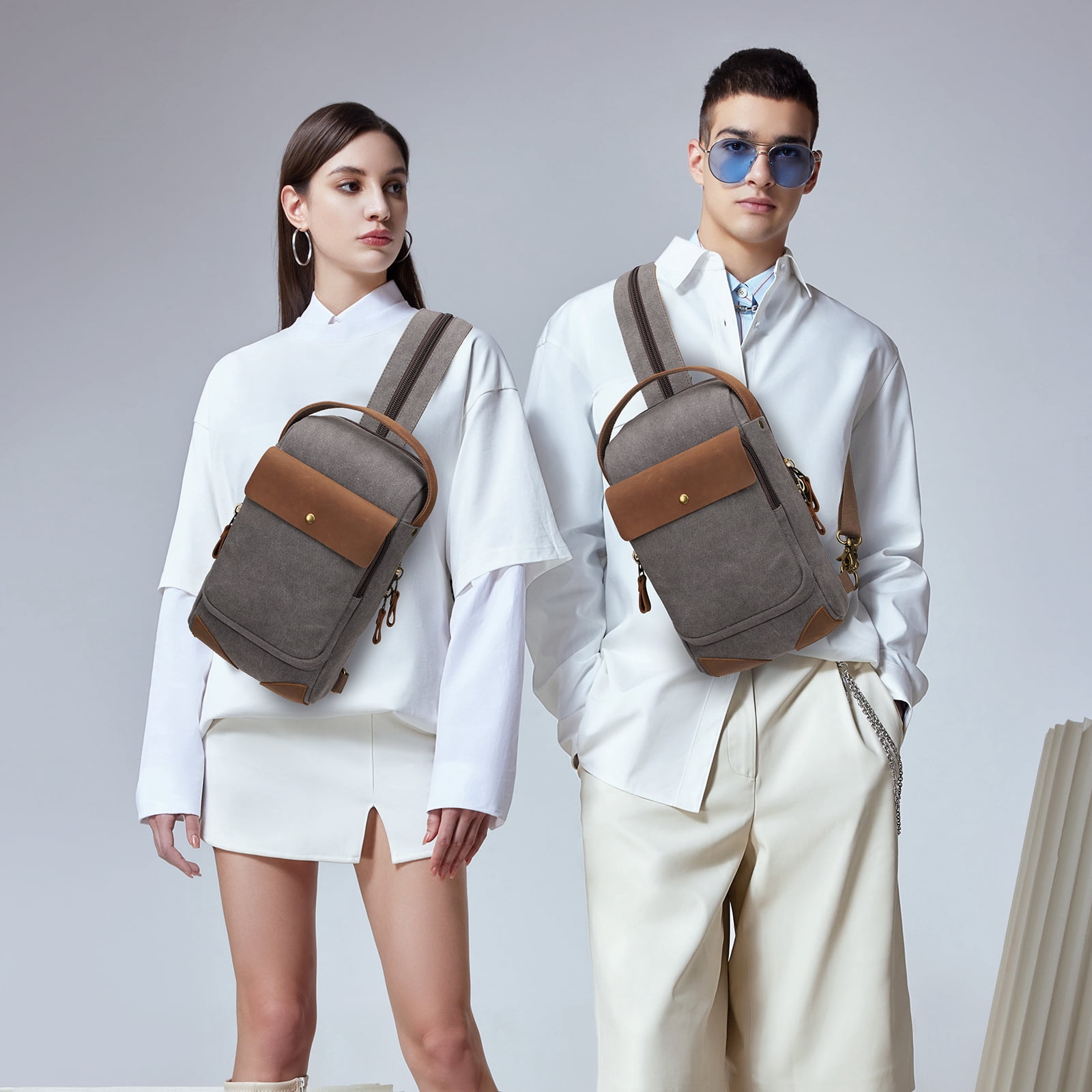 KL928 Canvas Sling Bag Crossbody Backpack Shoulder Casual Rucksack for Men Women
