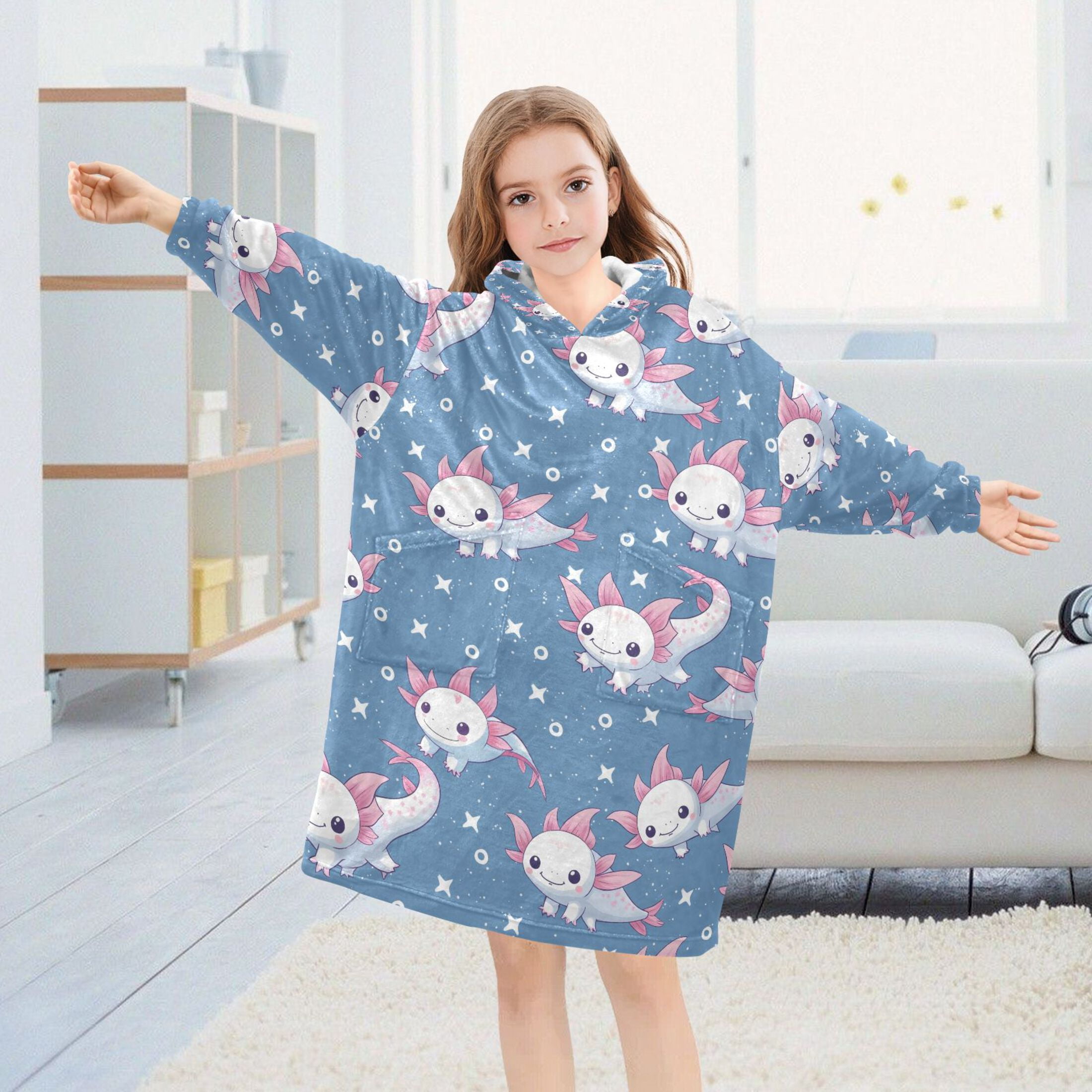 joogoo Wearable Blanket Cute Axolotl Hoodie for Oversized Sherpa Hooded 3-14 YR M