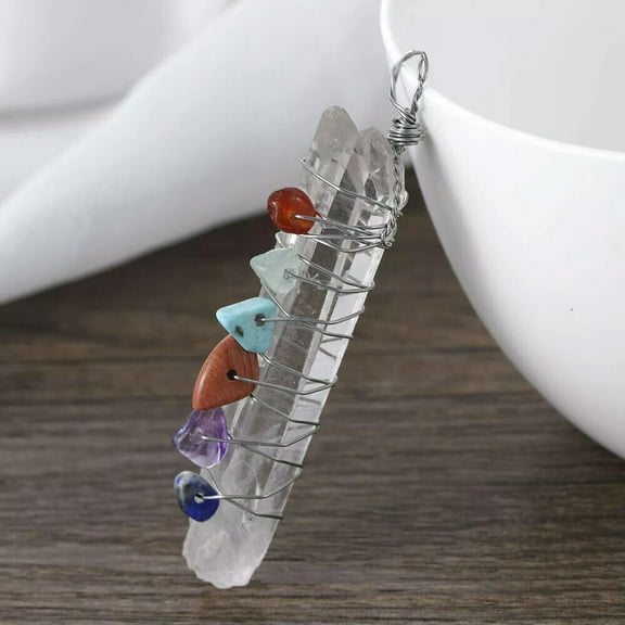 HOOUN Clear Quartz Stone Pendant & 7 Chakra Healing Crystal Yoga Gift Natural Gemstone