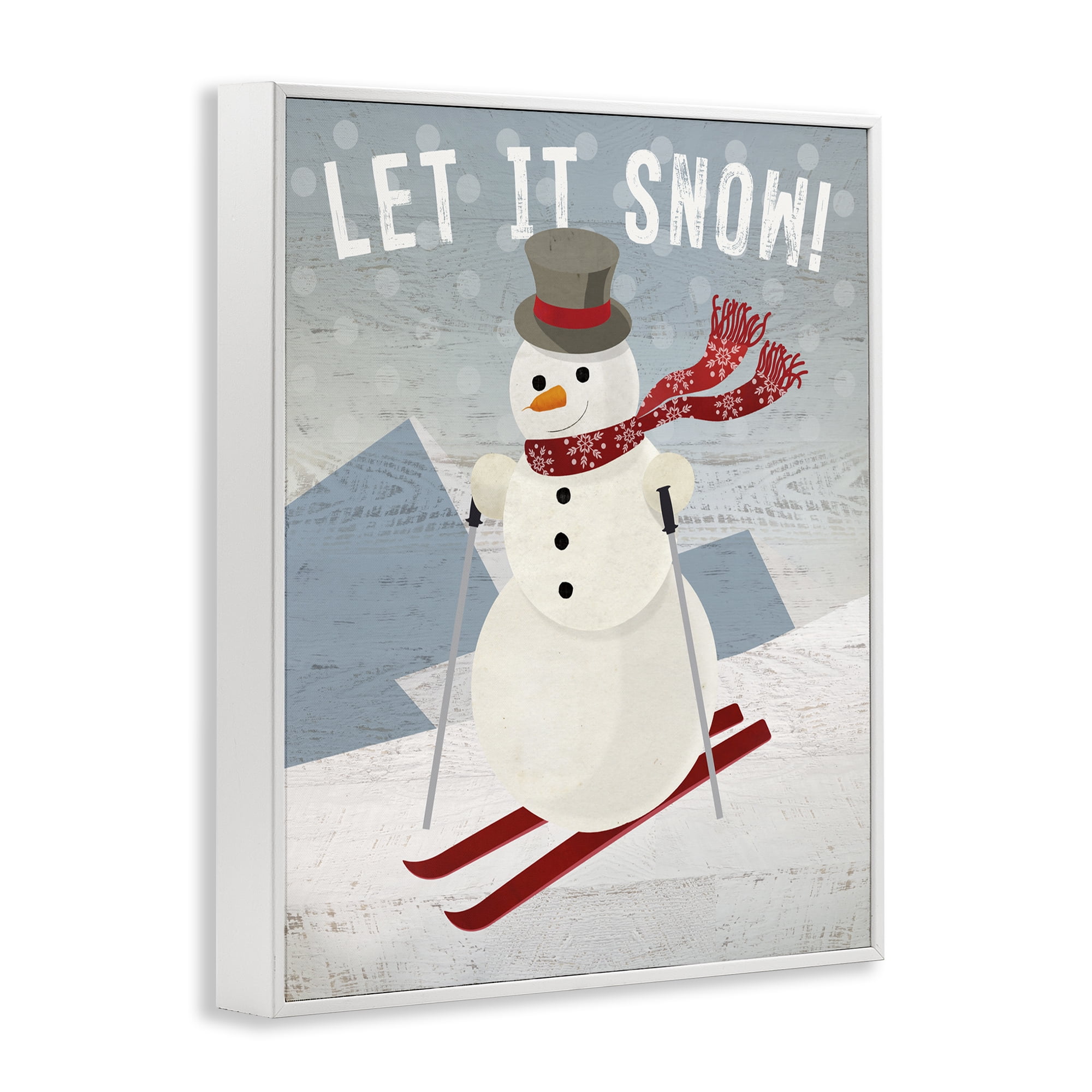 Stupell Industries Skiing Snowman on Slopes Holiday Painting White Framed Art Prints Wall Art, 16 x 20