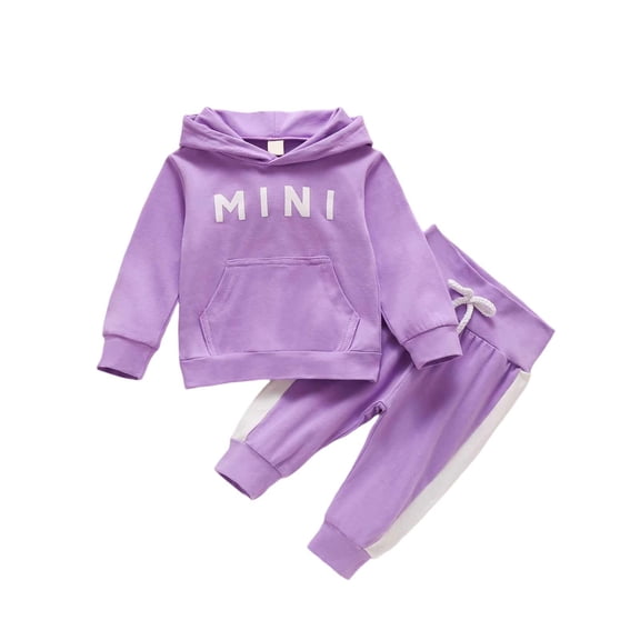 CYRBOKO Girls Boys Outfit Sets with Pocket, Elastic Waist Two-piece Long Sleeve Hooded Cotton Sweatsuits Purple Size 10-12 T