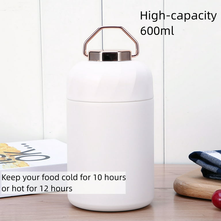 Thermos for Hot Food,Thermos Water Bottle,Thermos Stainless Steel,Vacuum  Insulated Food Jar for Hot and Cold with Handle and Folding Spoon (White) 