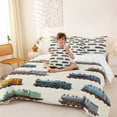 thumbnail image 3 of Castle Fairy Watercolor Train Set Twin Bedding Sets 7-Piece for Boys, Retro Engine Print Bedding Comforter Set for Bedroom, Blue Brown, 3 of 7