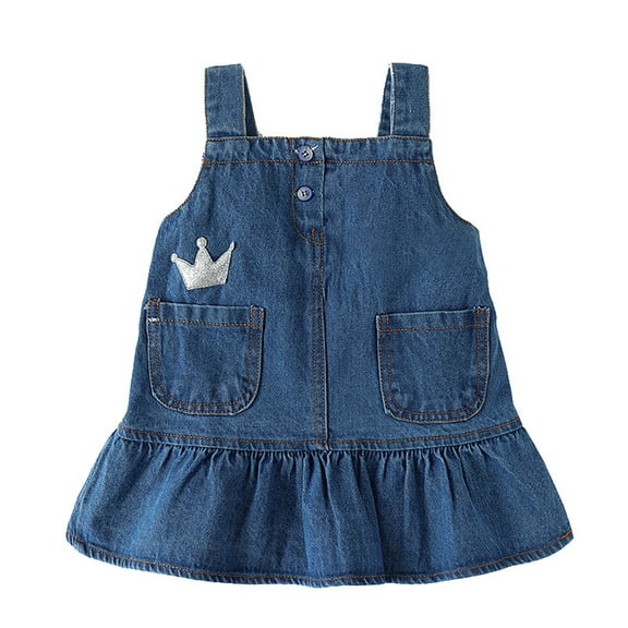 Mercatoo Girls Cute Suspender Denim Dress Sleeveless 𝐌ini Dress with Pockets for Toddler Baby Girl Birthday Part𝐲 Dress