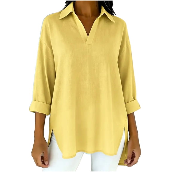 Luvrsol Dressy Tops for Women Solid Tunic Length Long Sleeve Top Soft Cotton Loose Casual Outfits S-2XL