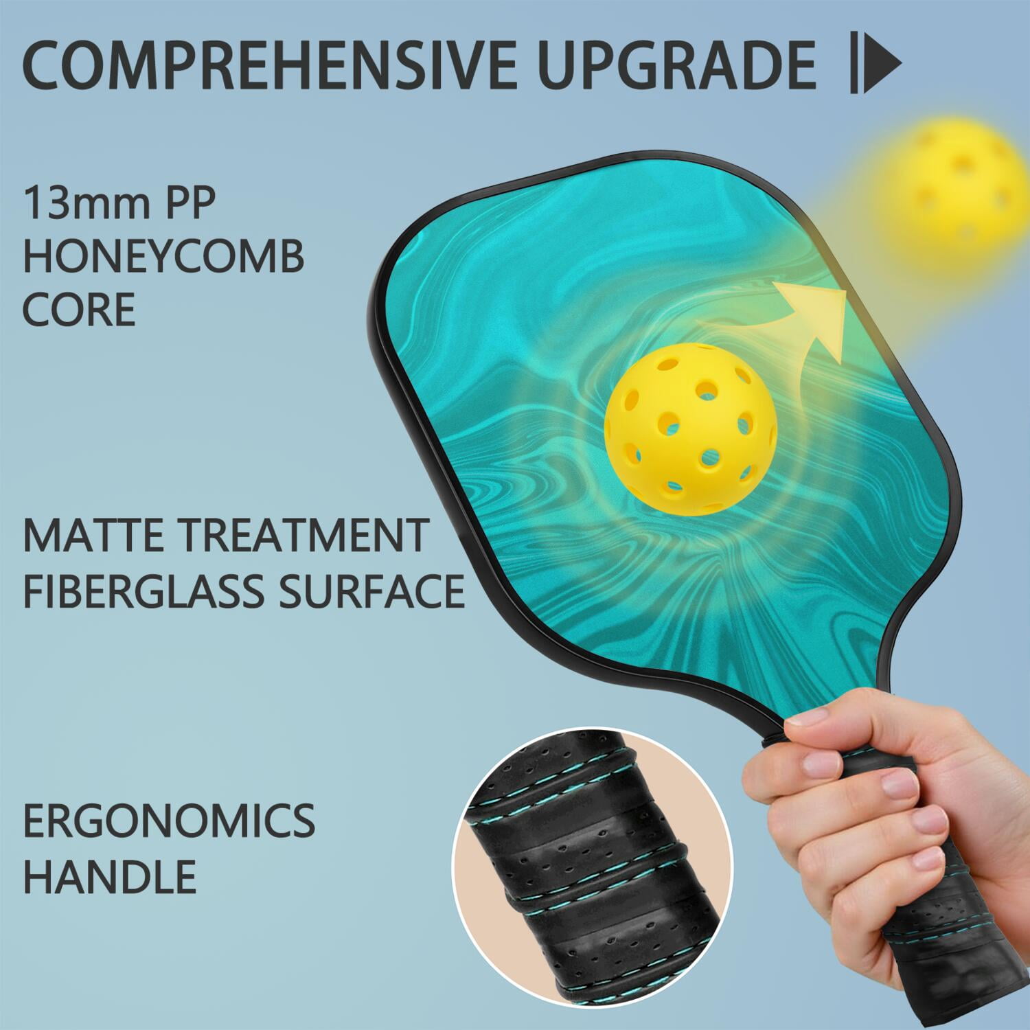 Pickleball Paddles Set Of 2, Fiberglass Surface, Liquid & Marble Print, 4 Balls & Bag