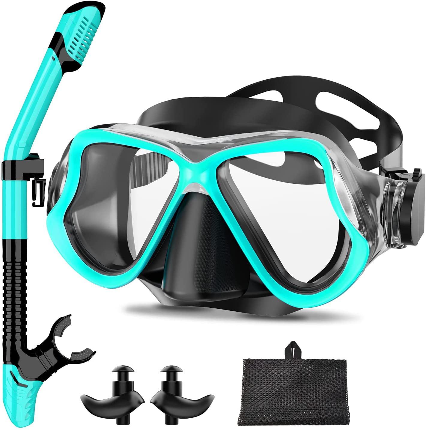 Adult Snorkeling Kit Panoramic Anti-Fog Scuba Mask and Dry Snorkel Tempered Glass Swim Mask Professional Youth Snorkeling Mask Gear for Snorkeling Swimming Diving 