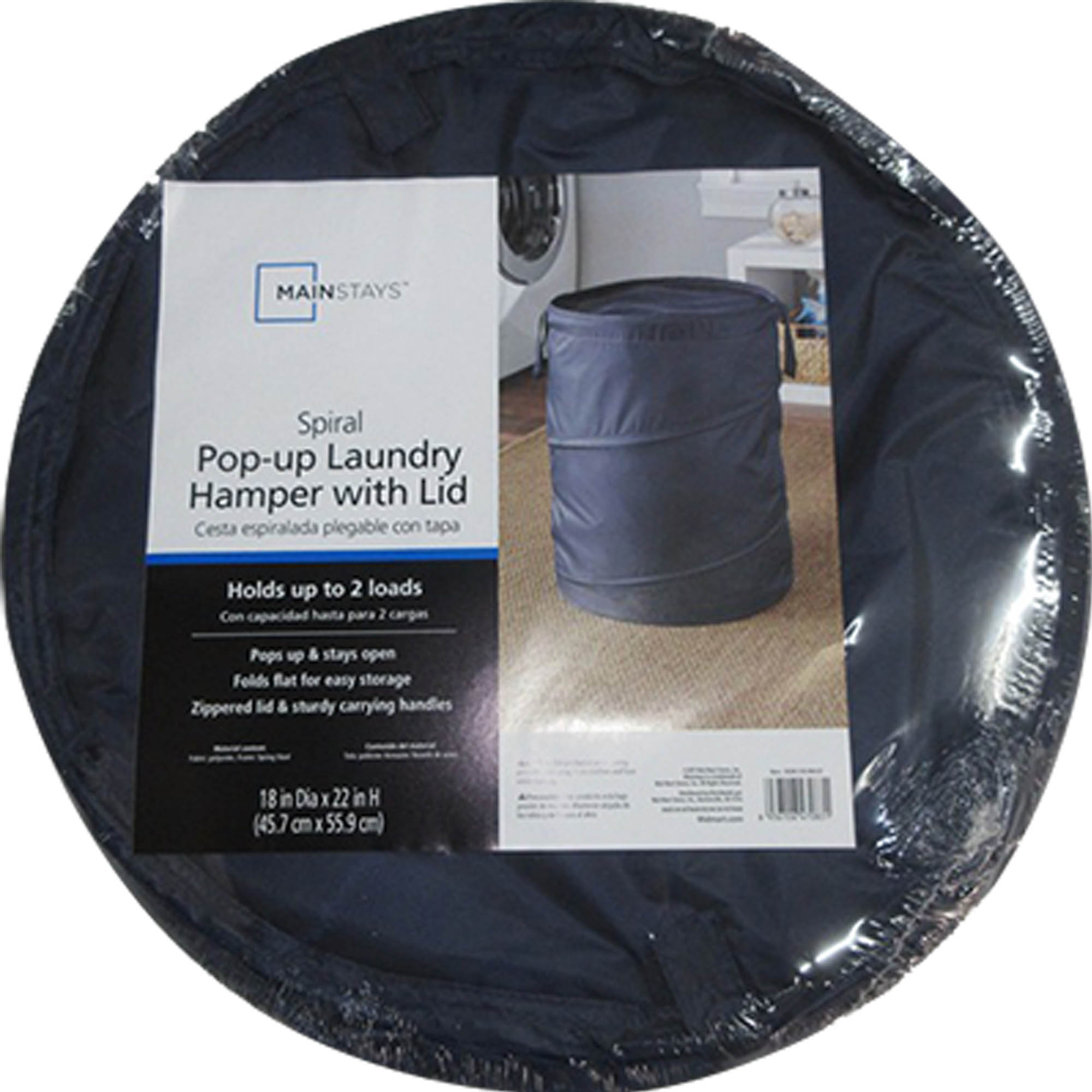 Mainstays Spiral Pop-up Polyester Laundry Hamper with Lid, Blue, 2 Pack - image 2 of 4