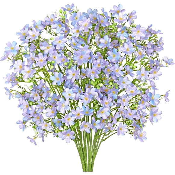 Artificial Flowers 8PCS Silk Flowers with Long Stems, Fake Flowers Bulk Fake Babys Breath, Royal Blue Flowers for Tall Vase Outdoor Garden Wedding Party Home Table Centerpiece (Purple, 8PCS)