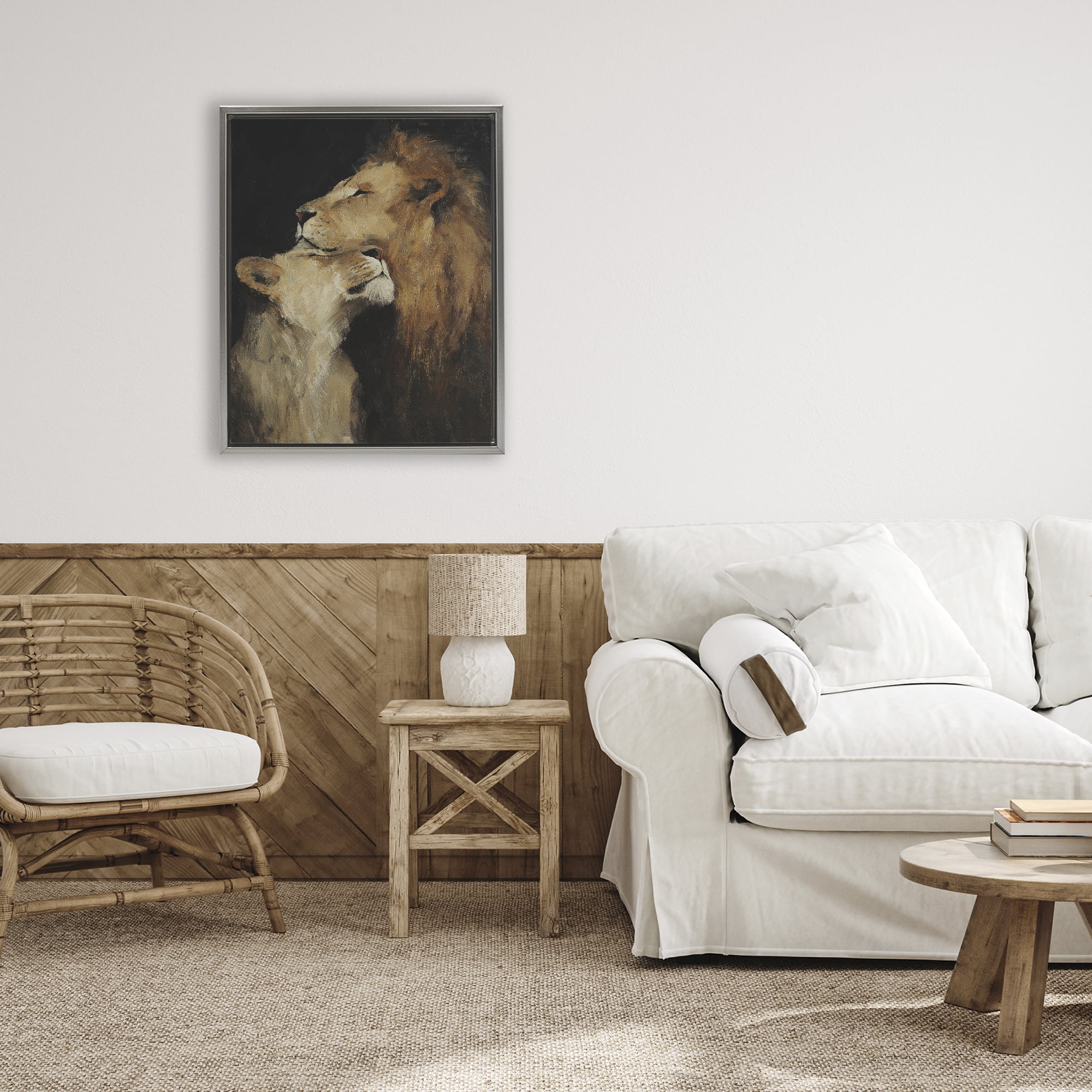 Stupell Industries Regal Pair of Lions Gray Framed Floater Canvas Wall Art, design by Svetlana Aleynikova
