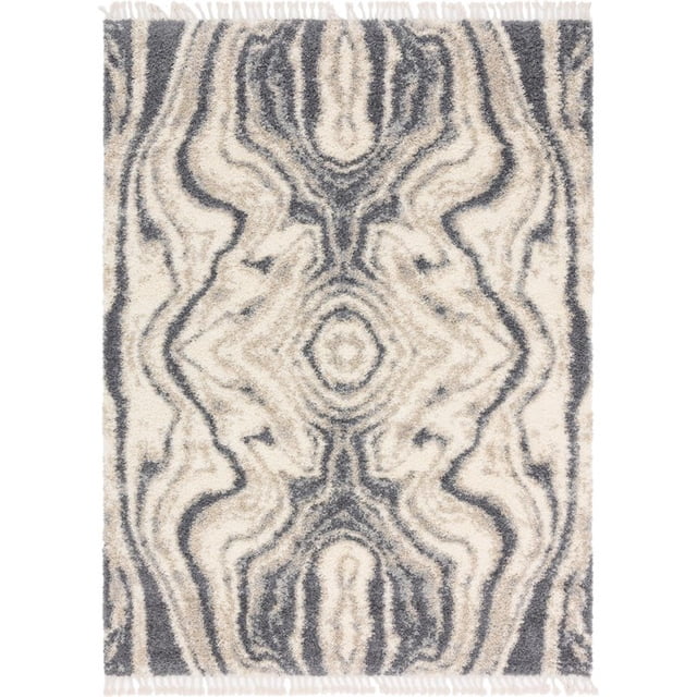 Unique Loom Hygge Shag Plush & Cozy Area Rug 9' x 12' Rectangle Gray/Ivory