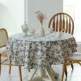 thumbnail image 3 of Verolix Blue Floral Round Tablecloth 60 Inch, Farmhouse Flower Polyester Table Cover for Dining Table Decor, 3 of 5