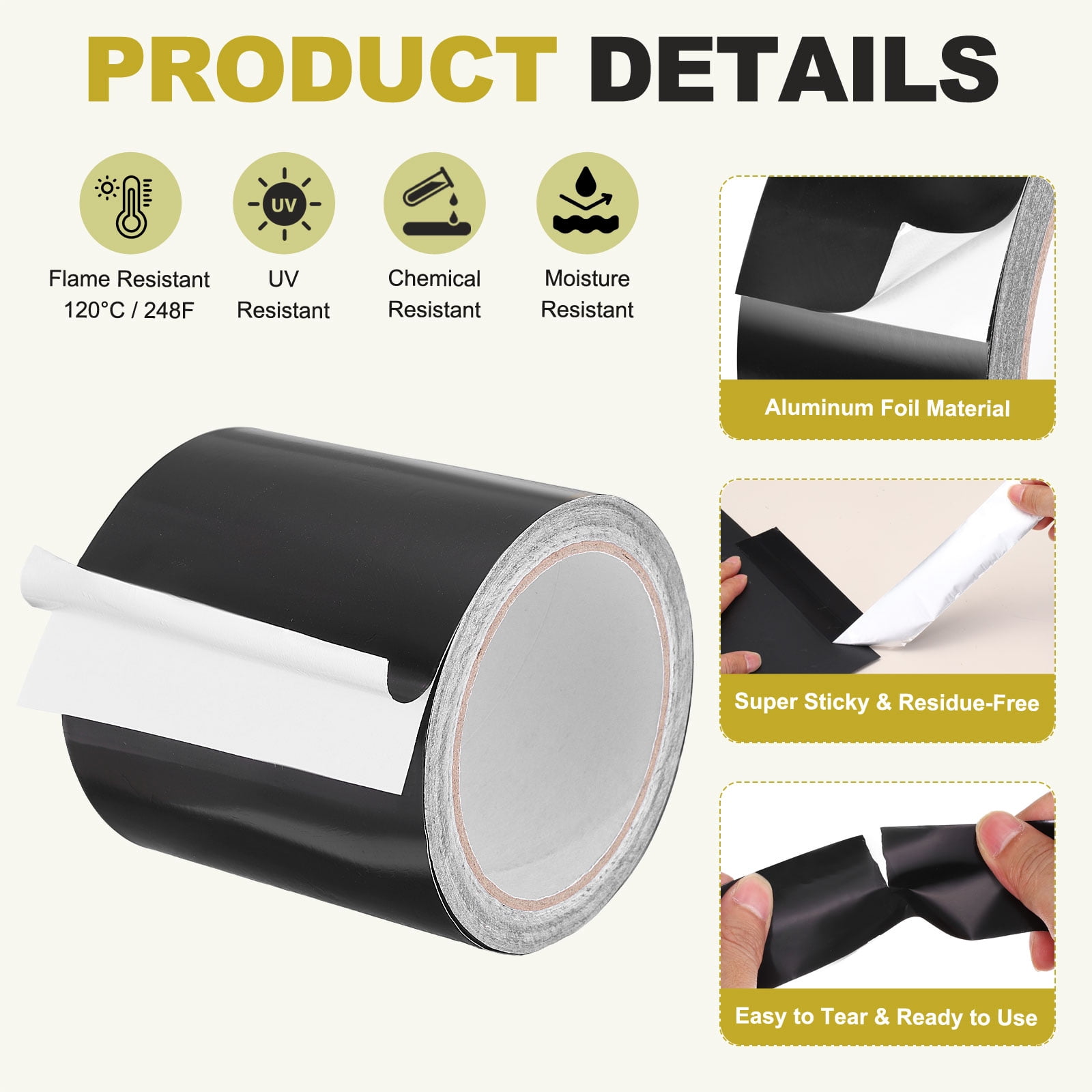 Uxcell Aluminum Foil Tape (3.94" x 66ft, 2.76mil, Black) (1 Roll) Heat Resistant Metal Tape, for HVAC Sealing Patching Hot Cold Air Ducts