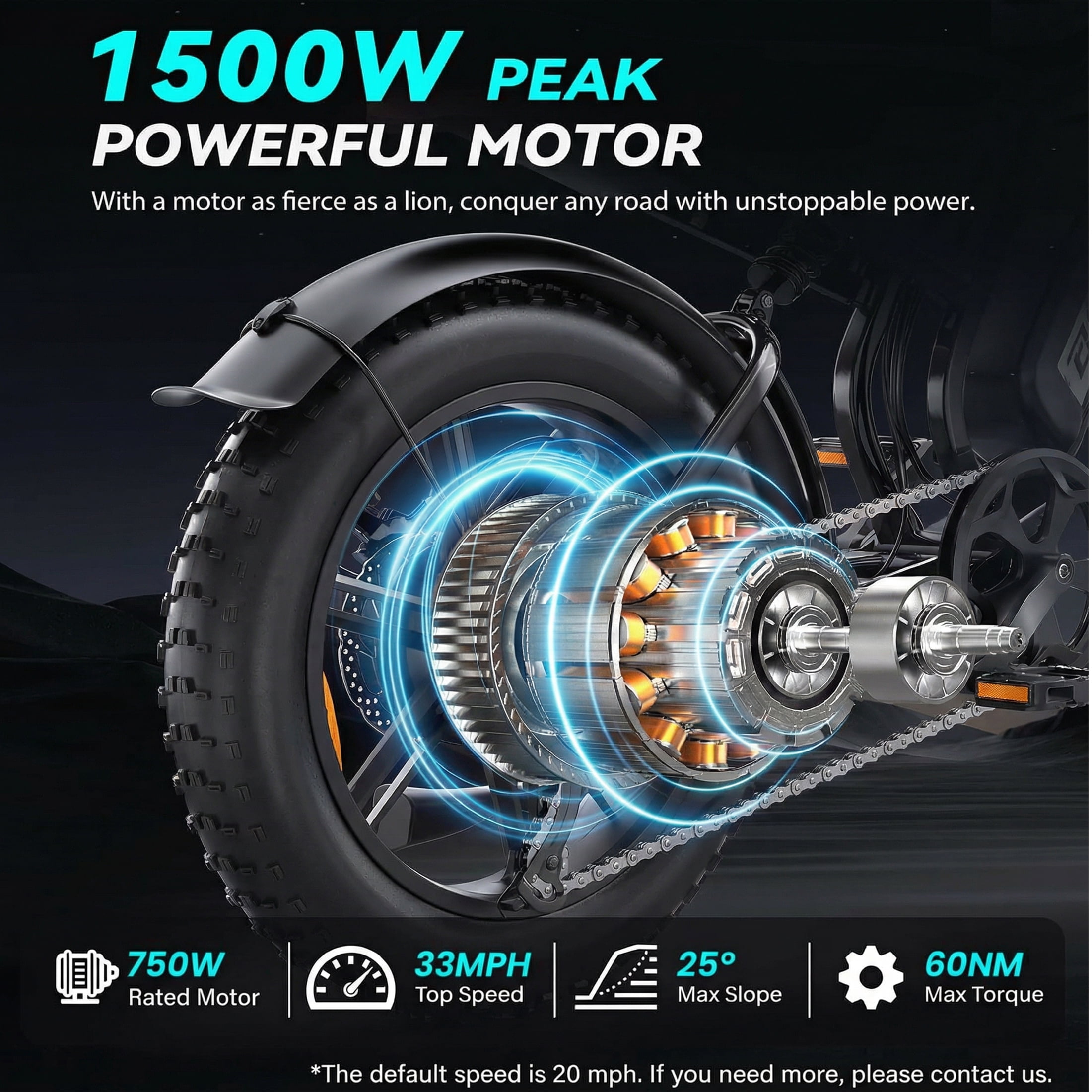 1500W Adult Electric Bike, 33MPH Fast E Bikes for Adults Electric, 20" x 4" Fat Tire Ebike, 750W Motor Long Range Electric Mountain Bikes, 48V 15Ah UL 2849 Certified, 60 Miles Range