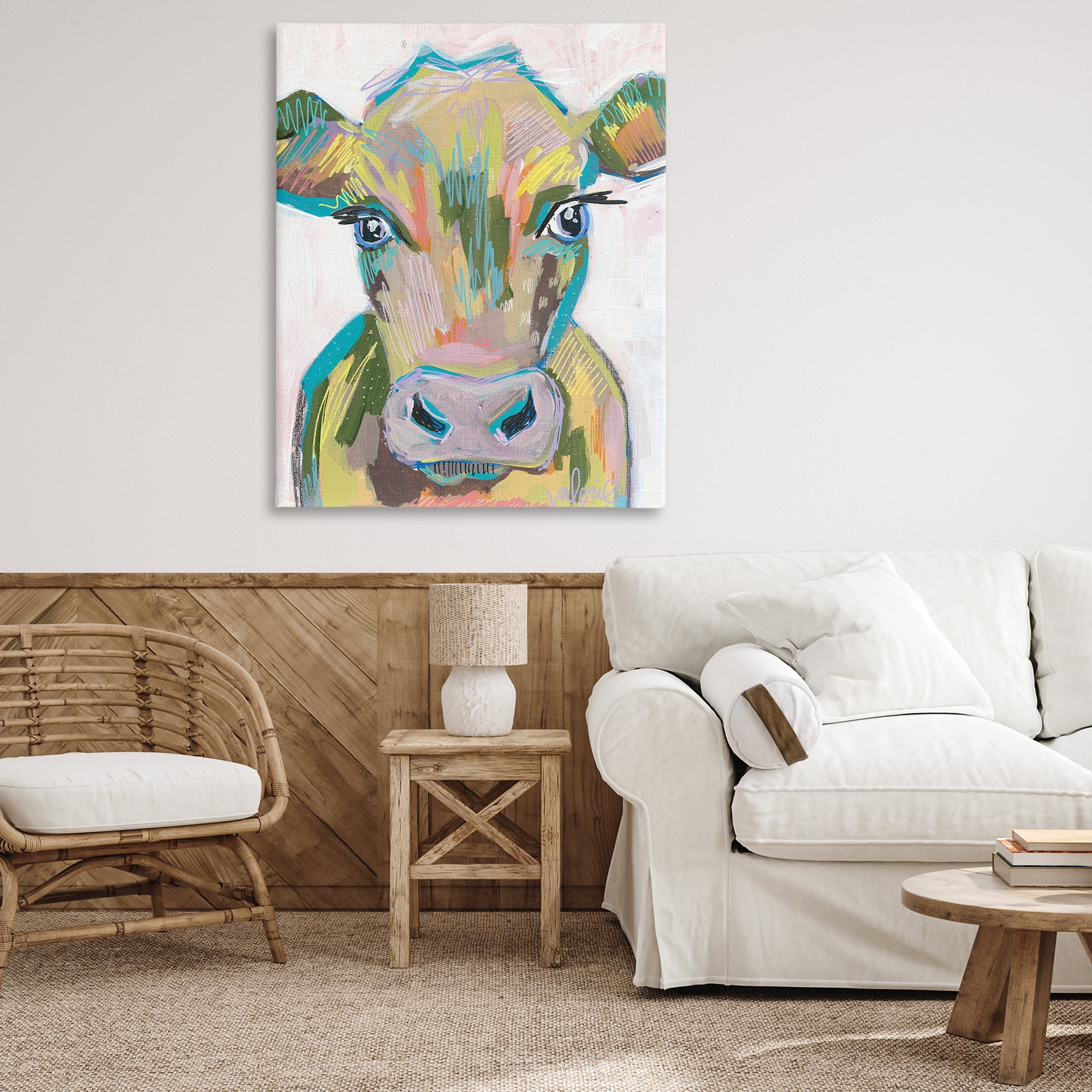 Stupell Industries Vivid Cow Visage Animals & Insects Painting Gallery Wrapped Canvas Art Print Wall Art, 36 x 48