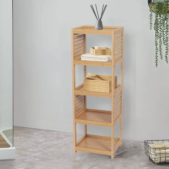 Open-Shelf Storage Unit with Vented Design, Natural - Trinidad Collection