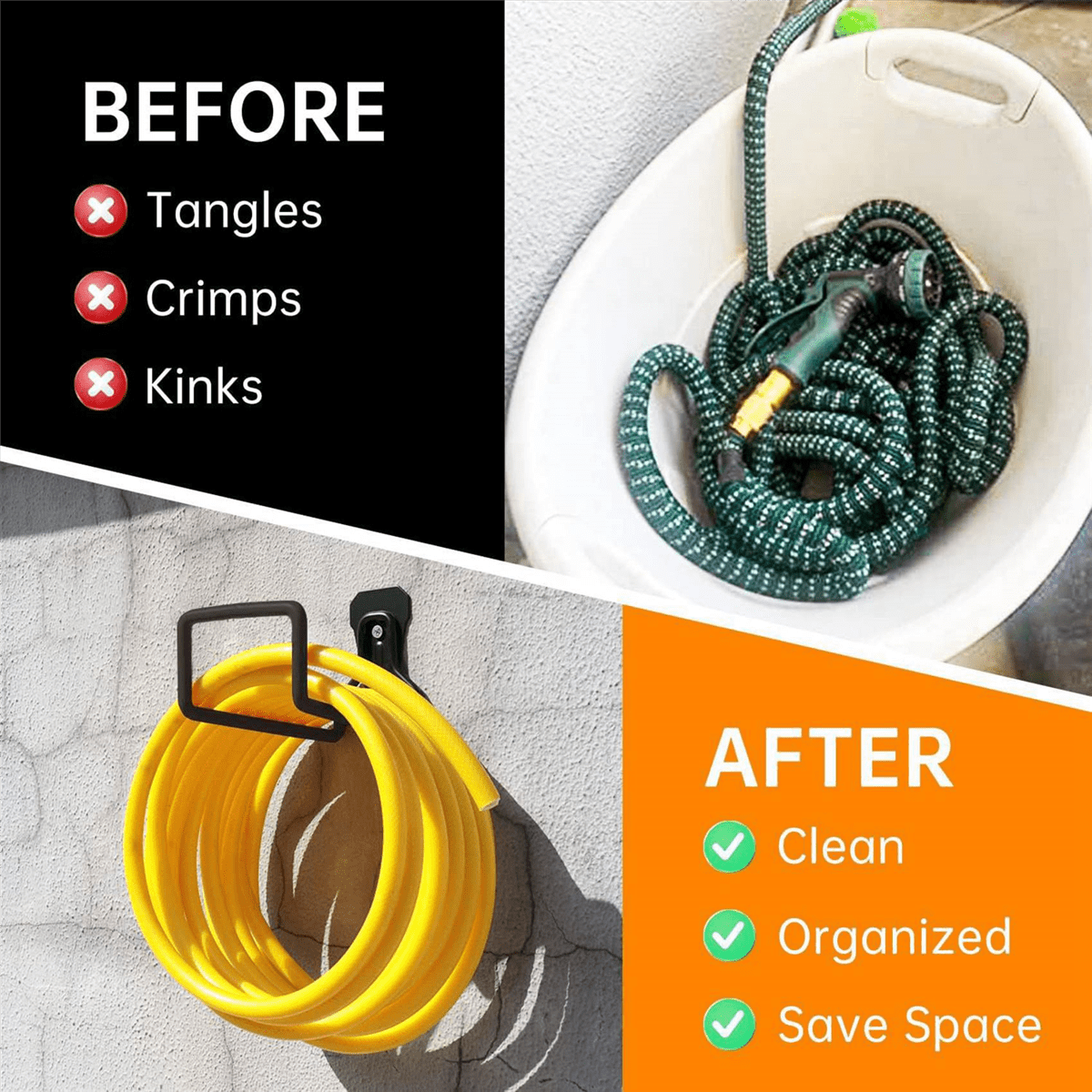 2X Garden Hose Holder Wall Mount, Duty Water Hose Hanger for Outside, Metal Hose Reels Hose Rack Hose Hook