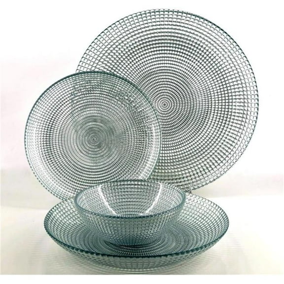 Red Pomegranate Collection R1220-2 Helios Gilded Glass Dinnerware Set, Silver - Set of 24