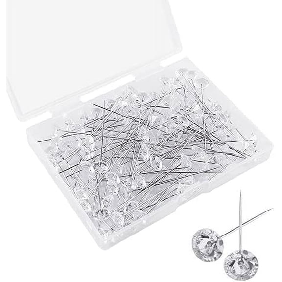 100 Pieces Clear Corsages Pins,Diamond Shape Flower Pins Head Pins Wedding Hair Braiding Bouquet Pins Crystal Pins Floral Bouquet Pins 54mm