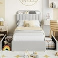 thumbnail image 6 of Memoryfield Twin Size Bed Frame, Boucle Upholstered Platform Bed with 2 Flexible Drawers, Bookcase Headboard, No Box Spring Needed, Gray, 6 of 8