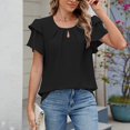 thumbnail image 1 of Round-neck, fly-sleeved chiffon T-shirt, 1 of 10