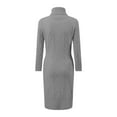 thumbnail image 4 of Women's Solid Slim Fit Long Sleeve Sweater Dress - Knitted Lapel, Slit Hem - Polyester Spandex for Fall/Winter, 4 of 4