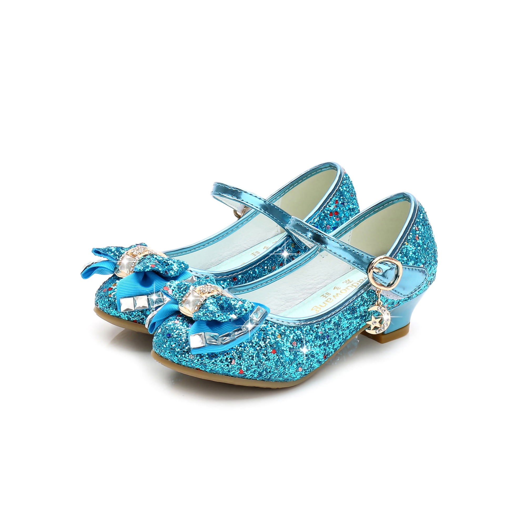 Woobling Girls Princess Shoe Magic Tape Dance Shoes Comfort Mary Jane Non Slip Loafers Party Pumps Blue 1y Blue 1y