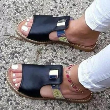 

Archer Fashion Women Sandals Open Toe Anti Skid Slip On Low Wedge Mules Flat Shoes for Summer
