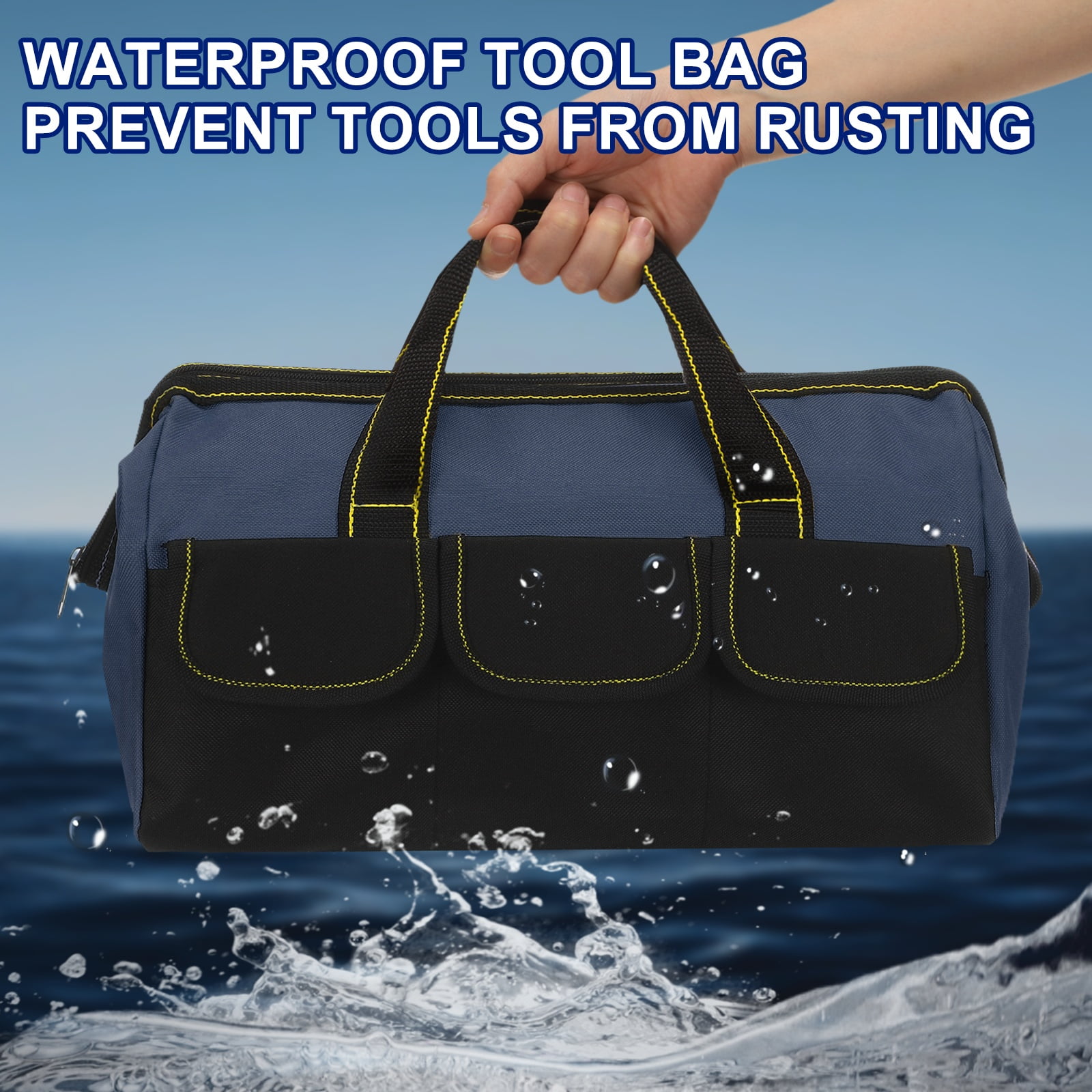 Uxcell Wide Mouth Tool Bag 16.5 Inch Oxford Cloth Tote Bag, Blue-black