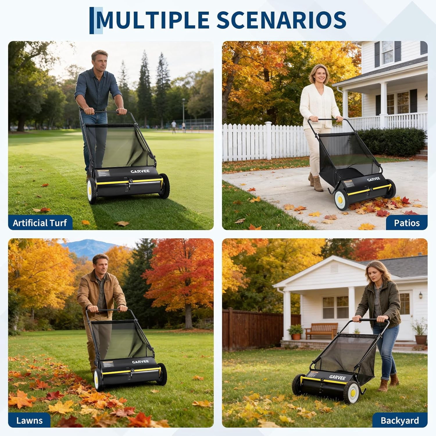 Riedhoff 26" Push Lawn Sweeper,4 Spinning Brushes, 7 Cu. Ft Capacity Collection Bag, Light Yellow & Black