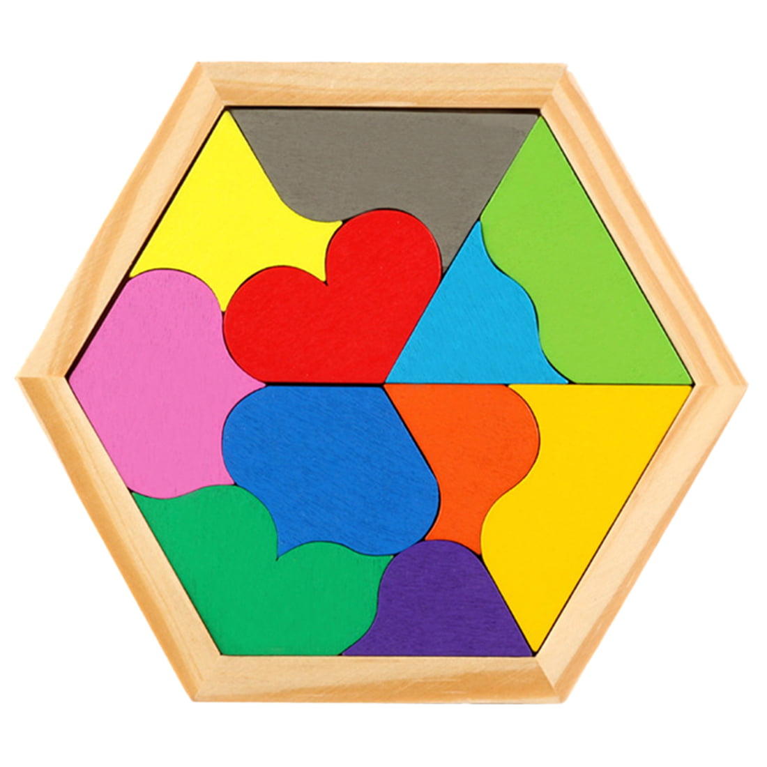 11Pcs Geometric Wooden Colorful Puzzle Early Education Jigsaw Heart