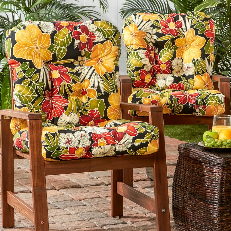 Aloha Black Floral 42 x 21 in. Outdoor Tufted Chair Cushion set