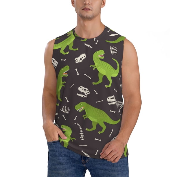 Fotbe Dinosaur Skeleton Men's Camiseta sin Mangas Estampada para Hombres, Playera Casual para Gimnasio, Entrenamiento, Playa-Large
