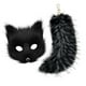 thumbnail image 4 of Máscara y cola de Therian para mujer, llavero de peluche con cola para club nocturno de carnaval Negro, 4 of 8