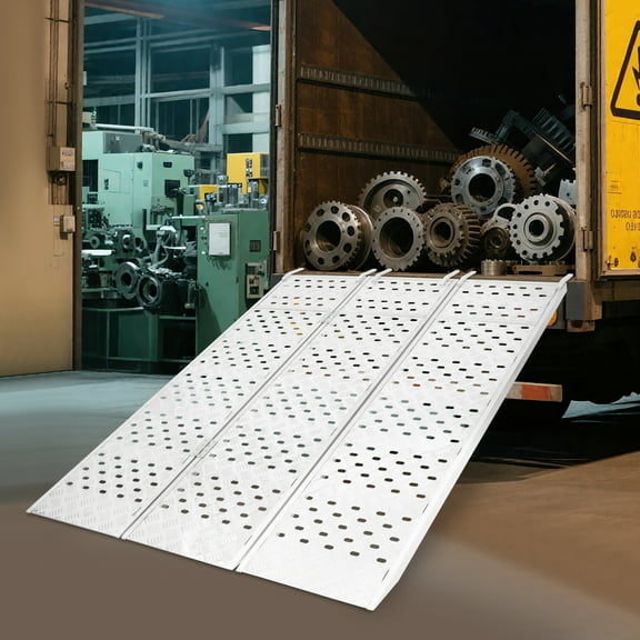 Heavy Duty Aluminum Trailer Ramp, 1500 Lbs Load Capacity, Foldable, Non-Slip Surface for Motorcycles, Dirt Bikes, ATVs, Lawn Mowers - Easy Storage & Portable with Safety Straps